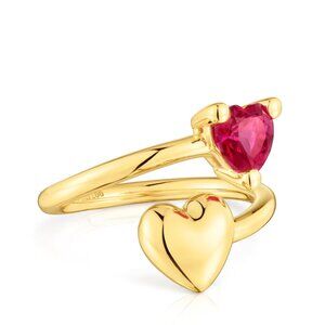 Tous Gold Plating over Silver open Ring with lab-grown ruby Garden of Love LGG